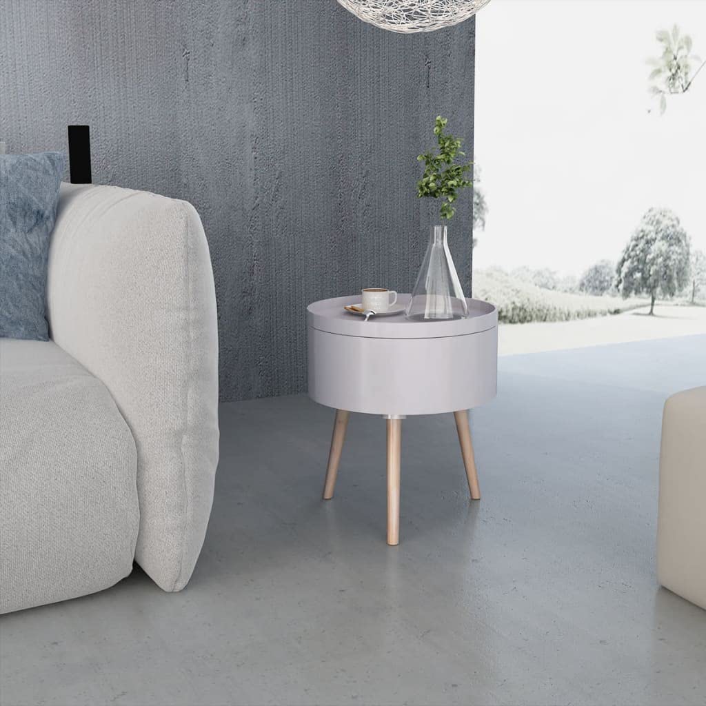 vidaXL - Modern & Functional, Round Side Table, Serving Tray on Top, White MDF & Pinewood, Storage Compartment, 15.6&quot;x17.5&quot;, Perfect for Any Room
