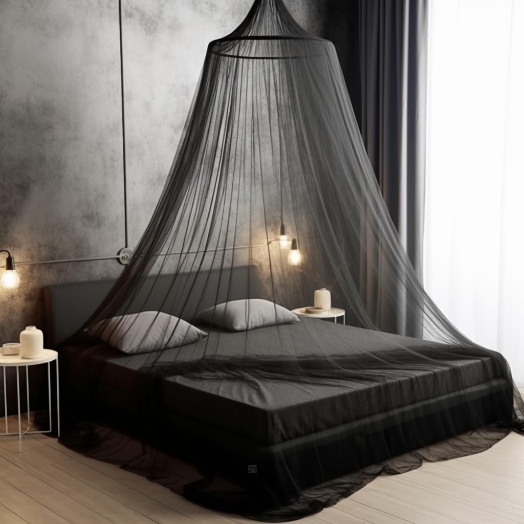 Bollepo Bed Canopy For Adults, Black Canopy Bed Curtains - Canopy For Bed, Netting Room Decor, Ceiling Tent, Canopy For Single,