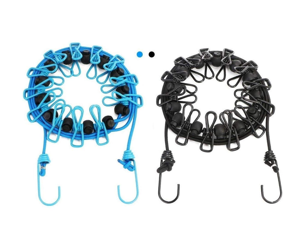 Newraturner 2 Pack Portable Clothesline with 12 Clothespins, Windproof Travel Stretchy Retractable Elastic Laundry Clothes Line 