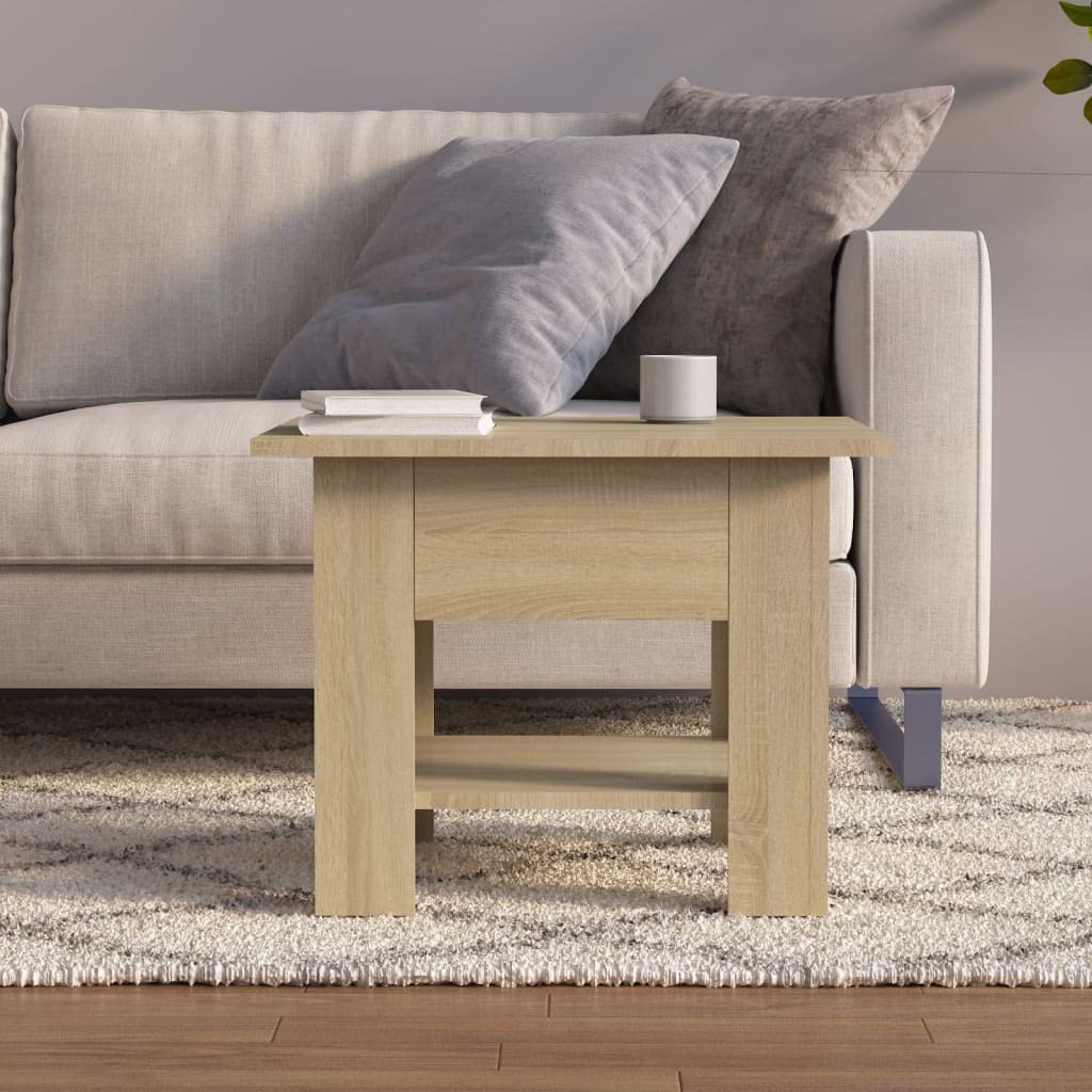 vidaXL Contemporary Coffee Table with Storage Shelf 21.7x21.7x16.5 - Sturdy Engineered Wood - Sonoma Oak