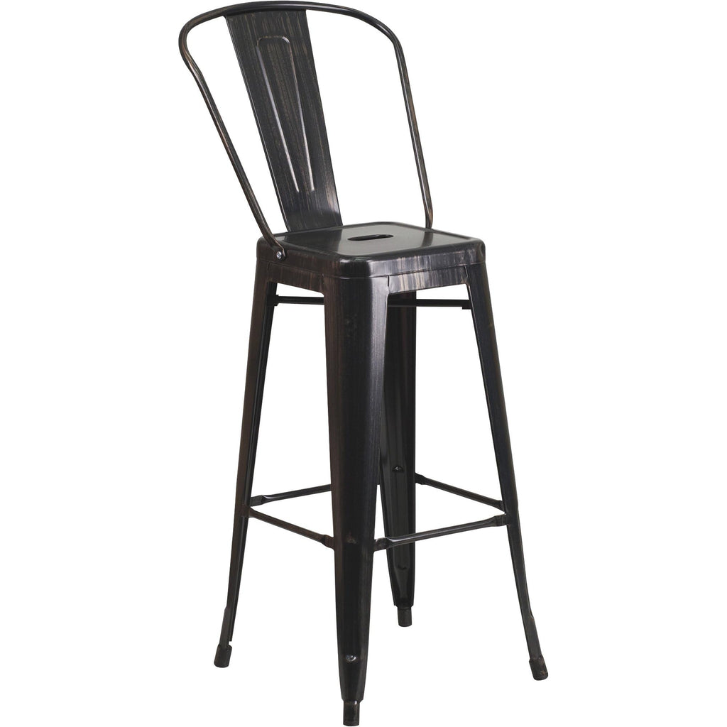 Flash Furniture Callum Commercial Grade 30" Round Red Metal Indoor-Outdoor Bar Table Set With 4 Cafe Stools