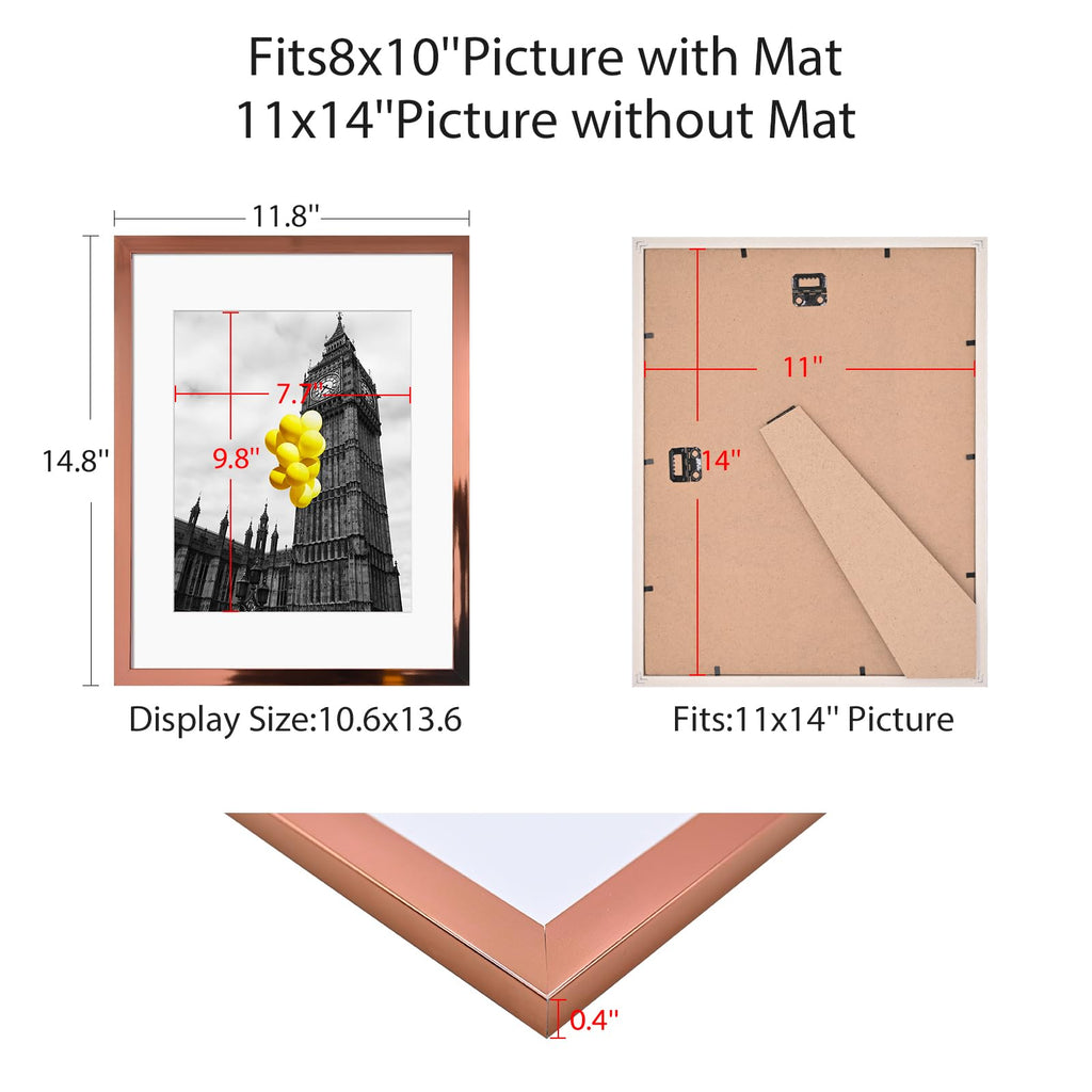 Bsrhome 11X14 Picture Frame 2 Pack, Made Of High Definition Plexiglass For 11 X 14 Rose Gold Frames,Display Pictures 8X10 With M
