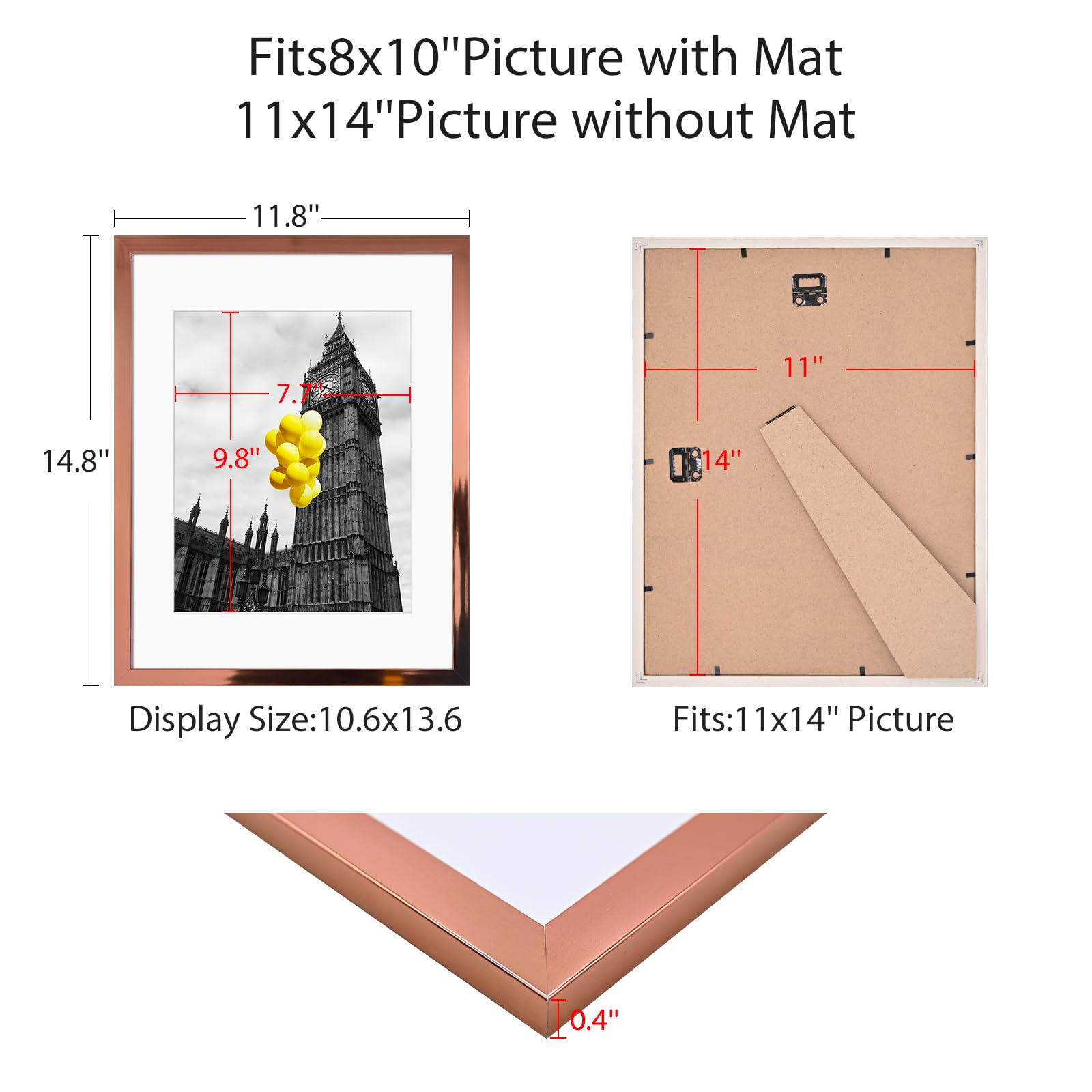 Bsrhome 11X14 Picture Frame 2 Pack, Made Of High Definition Plexiglass For 11 X 14 Rose Gold Frames,Display Pictures 8X10 With M
