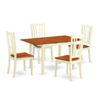 East West Furniture NONI5-WHI-W 5 Piece Kitchen Table Set for 4 Includes a Rectangle Dining Room Table with Butterfly Leaf and 4 Dining Chairs, 32x54 Inch, Buttermilk & Cherry