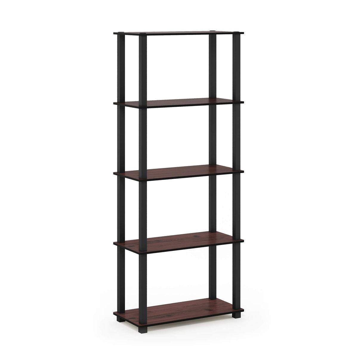 Furinno Turn-N-Tube 5-Tier Multipurpose Shelf / Display Rack / Storage Shelf / Bookshelf, Square Tubes, Dark Cherry/Black