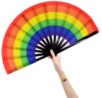 Amajiji Large Folding Hand Rave Fan for Women/Men, Chinease/Japanese Bamboo and Nylon-Cloth Folding Hand Fan, Hand Fan Festival 
