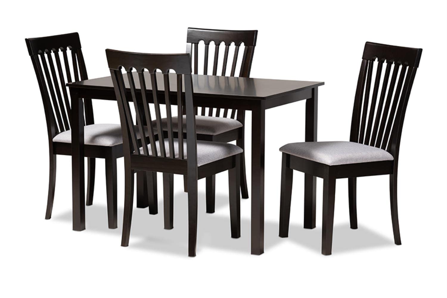Baxton Studio Minette Modern and Contemporary Gray Fabric Upholstered Espresso Brown Finished Wood 5-Piece Dining Set