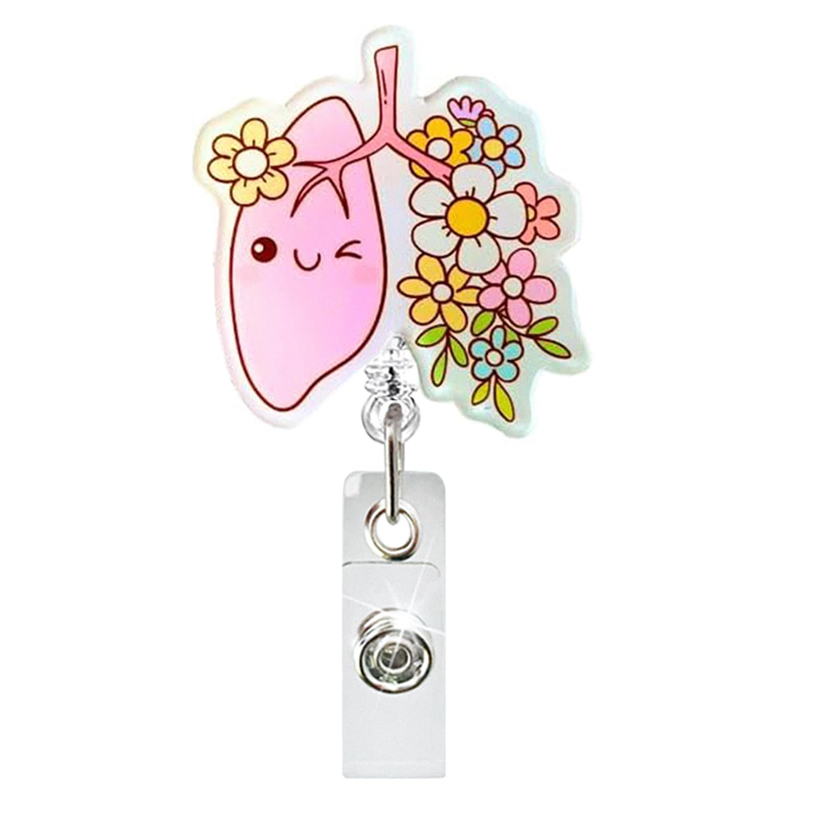 Valentine'S Day Badge Reel, Flower Lungs Badge Clip, Funny Id Badge Clip, Nurse Badge Reels Retractable, Pink Retractable Badge