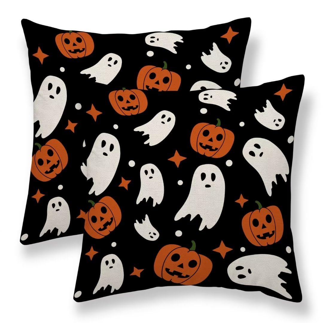 Sunshineyan Halloween Pillow Covers 20 X 20 Inch Set Of 2 Ghost Pumpkin Throw Pillow Covers Orange And Black Cushion Cases Farmh