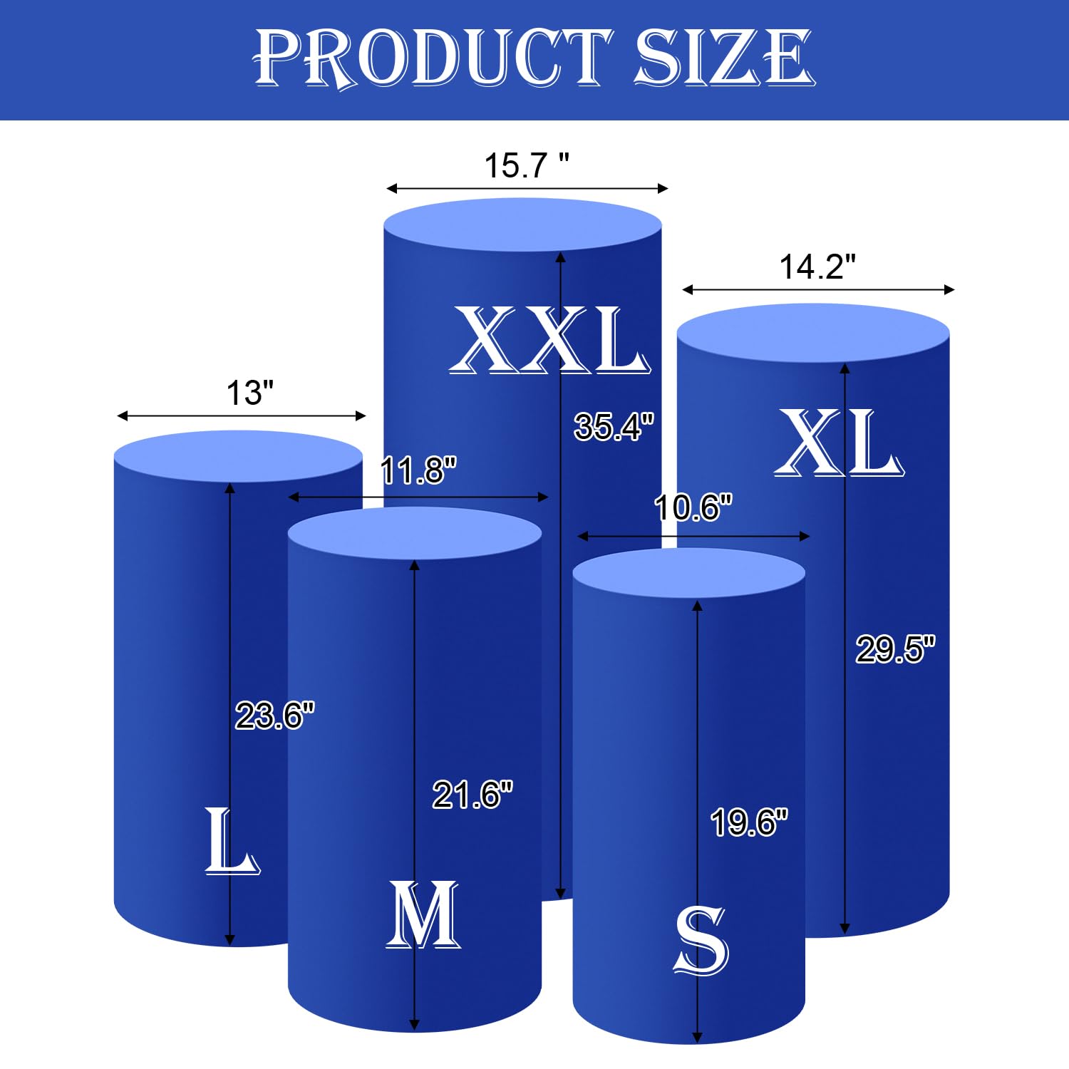 Saitimade Set Of 5 - Royal Blue Cylinder Pedestal Stand Covers, Flexible Cylinder Stand Covers For Party, Wedding Or Birthday Ev
