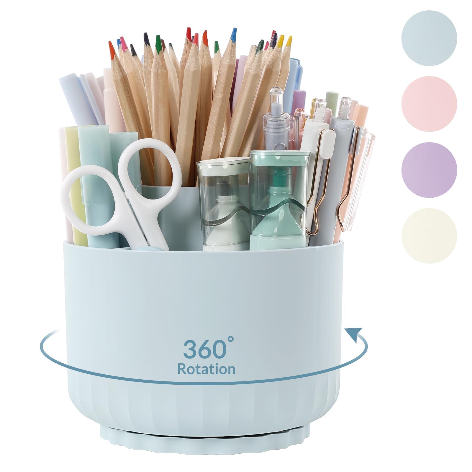 Skydue 360 Degree Rotating Desk Organizer, Dual-Purpose Pencil Pen Holder For Desk, Rotating Pencil Cup With 5 Slots, Office Sup