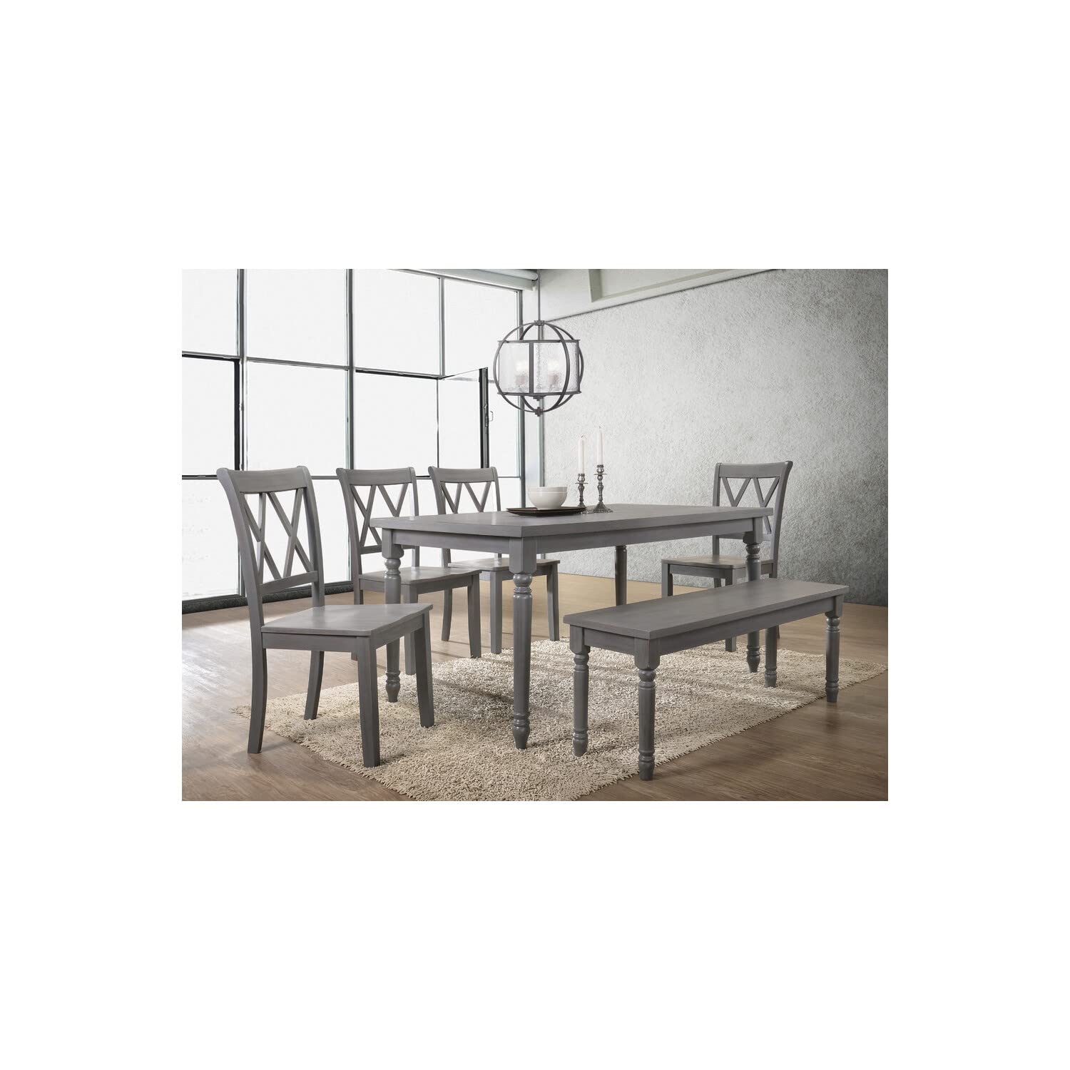 Best Master Furniture 6 Pcs Dining Set With Bench, Rustic Grey