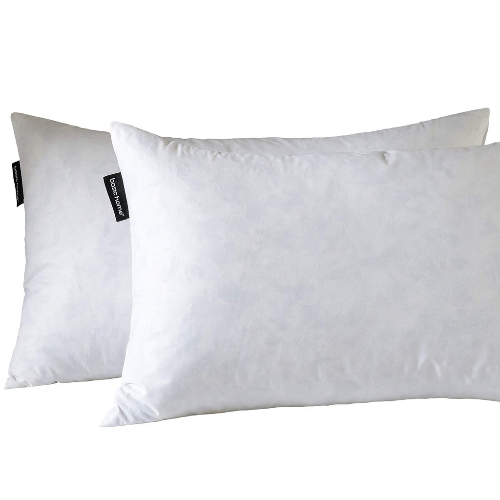 Basic Home 16X26 Oblong Feather & Down Pillow Insert, 100% Cotton Fabric, Set Of 2, White