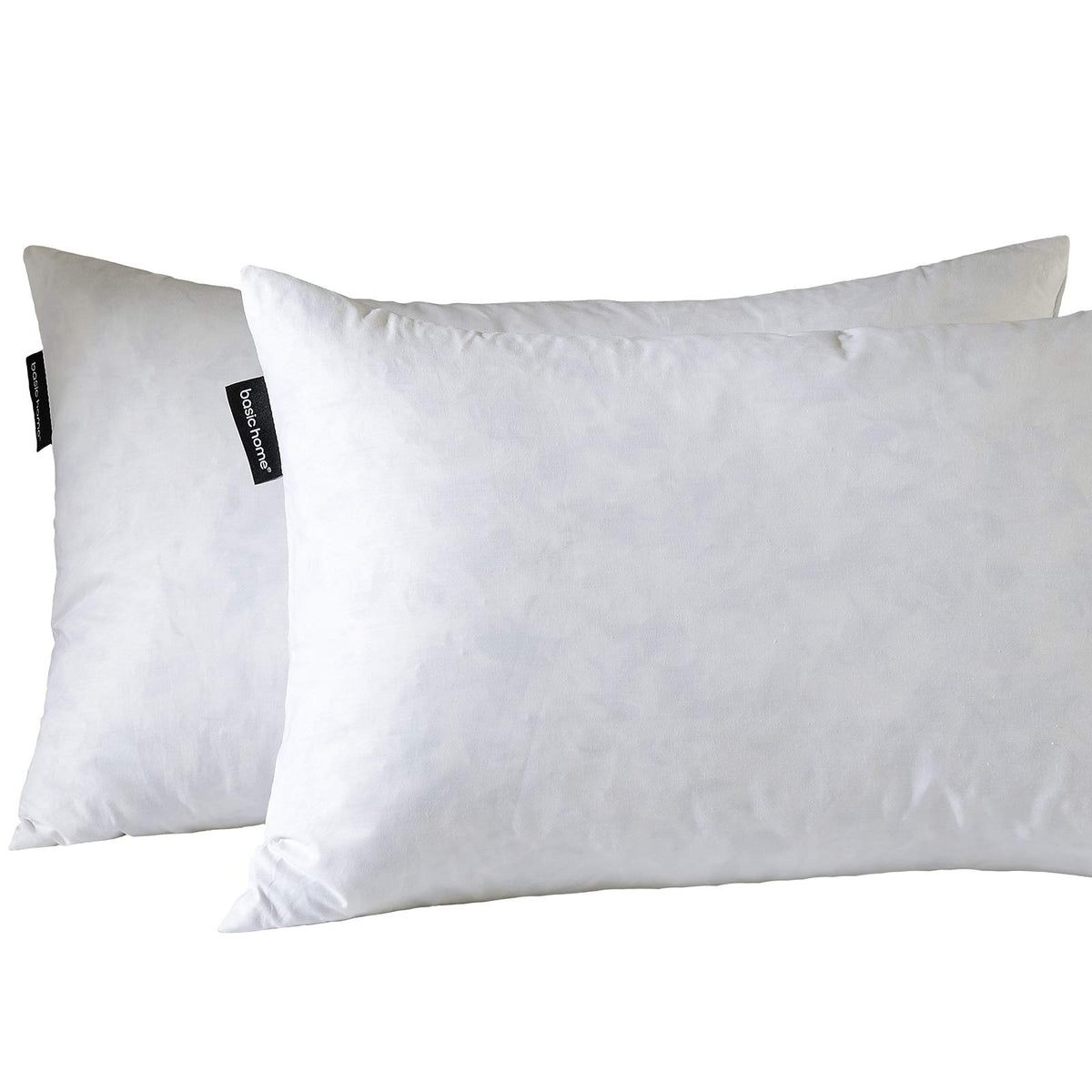 Basic Home 16X26 Oblong Feather & Down Pillow Insert, 100% Cotton Fabric, Set Of 2, White