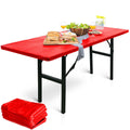 Linpro 5Pk Plastic Table Cloths Disposable For Parties 6Ft Picnic Table Covers With Elastic Fitted Camping Tablecloth Elastic Table Cover Rectangle Red Tablecloth Waterproof Outdoor & Folding Tables
