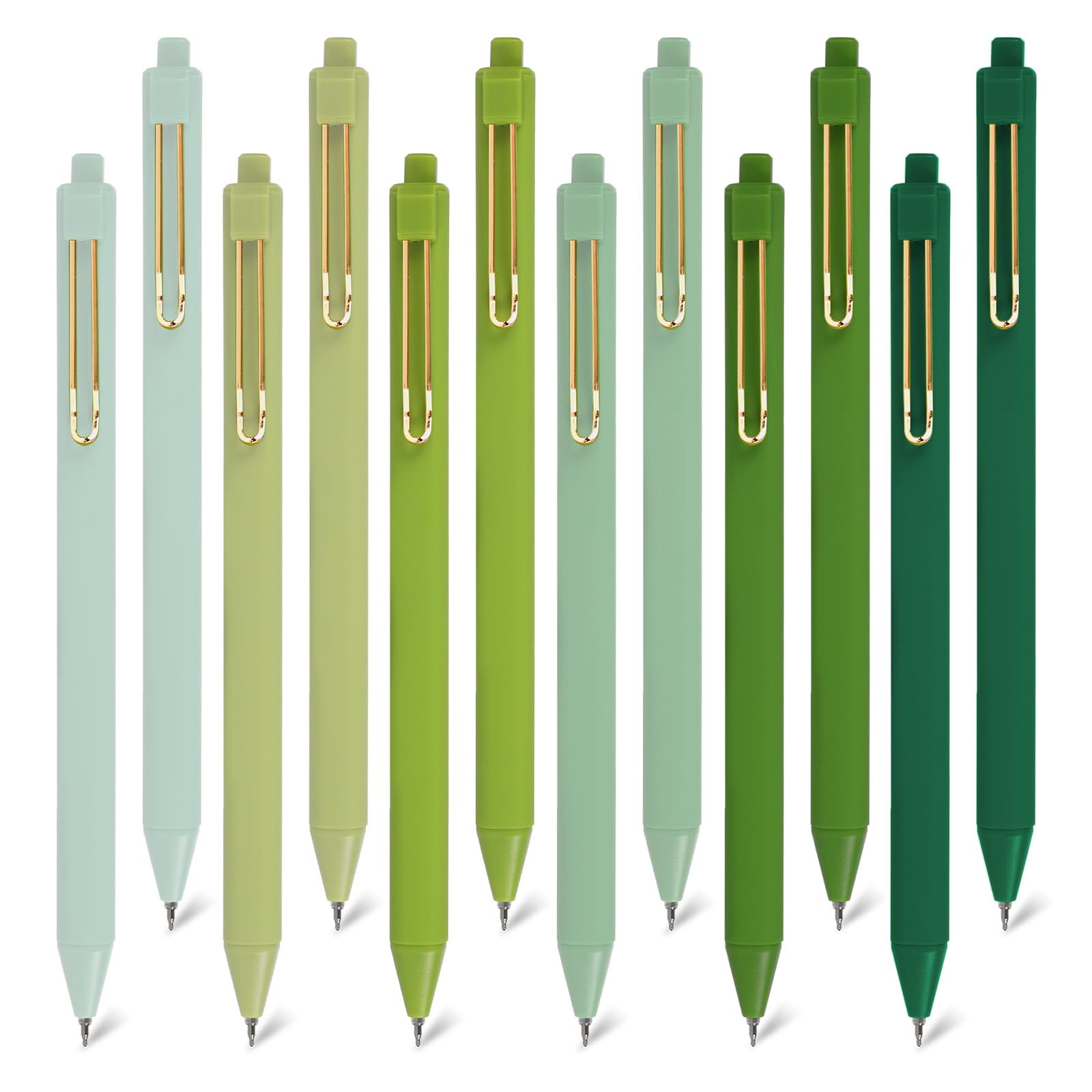 Whaline 12Pcs Black Ink Gel Pens Gradient Green Retractable Pens 0.5Mm Fine Point Writing Pens Stationery Pens Set With Clip For