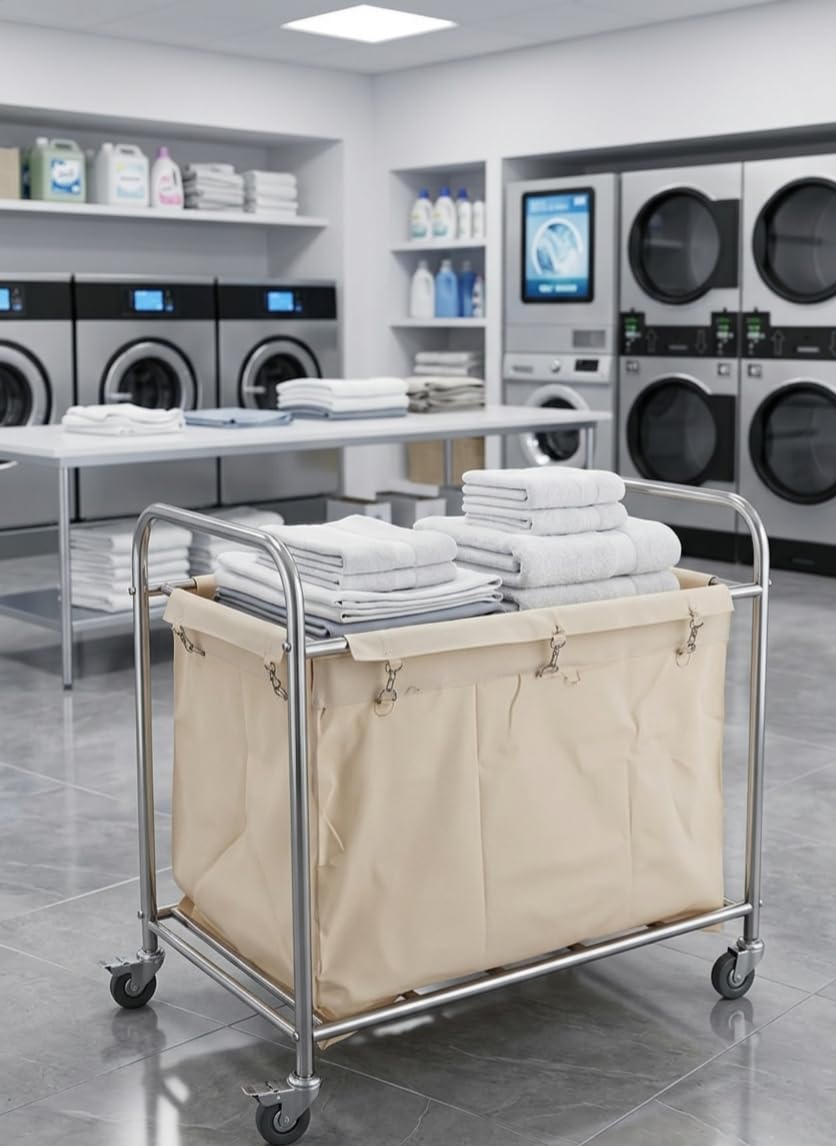 Commercial Laundry Cart with Lockable Wheels & Chrome Frame  Large Capacity 925590 cm