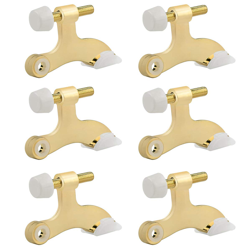 Homotek 6 Pack Hinge Pin Bright Brass Door Stopper, Gold Door Stops, Adjustable Deluxe Heavy Duty Door Stopper 2-1/2'X1-3/4   ,