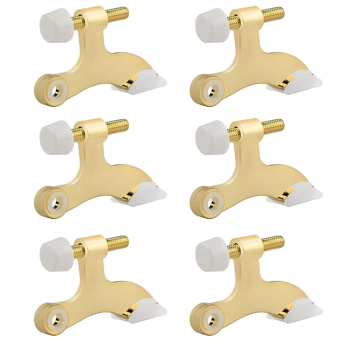 Homotek 6 Pack Hinge Pin Bright Brass Door Stopper, Gold Door Stops, Adjustable Deluxe Heavy Duty Door Stopper 2-1/2'X1-3/4   ,