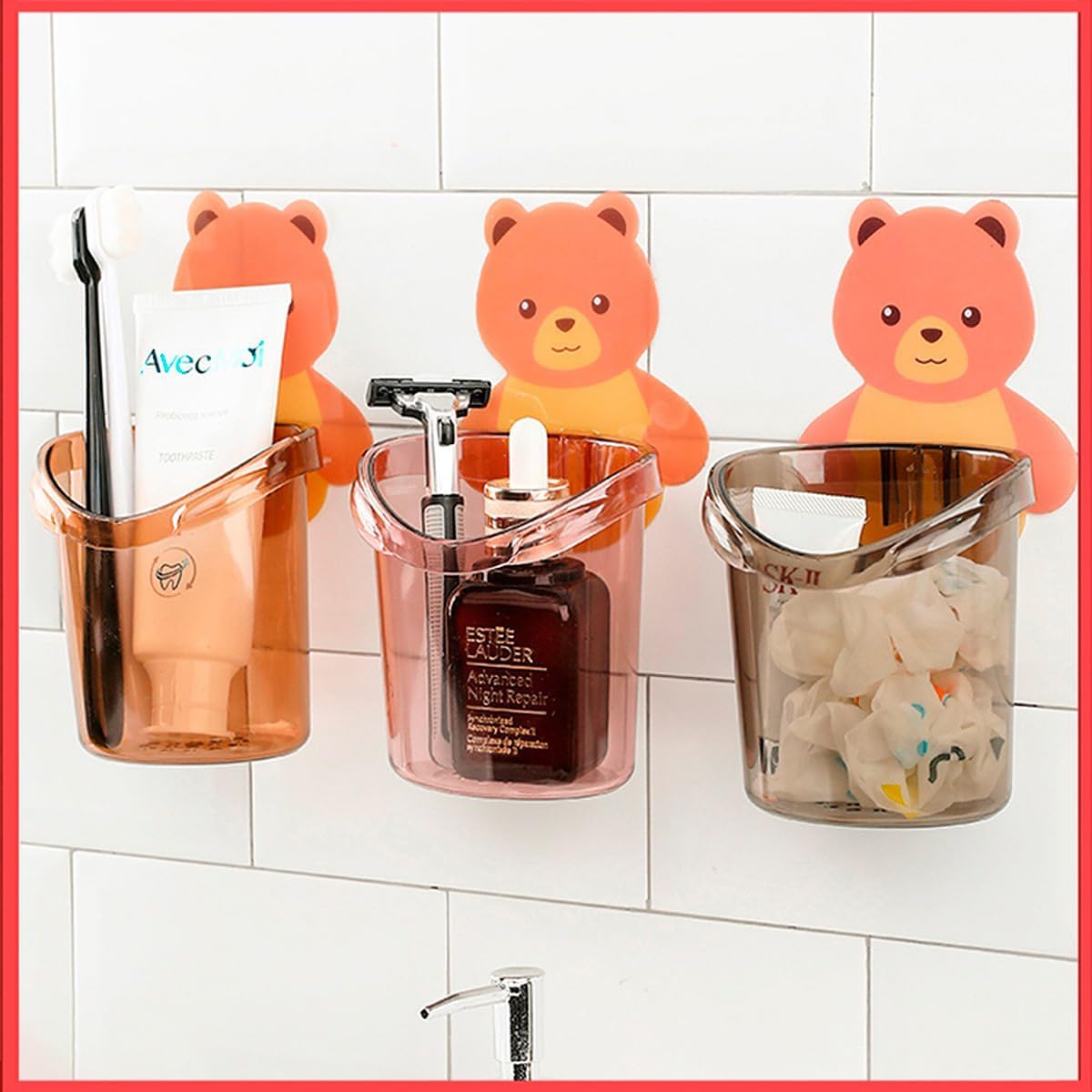 ARRX Toothbrush Holder Plastic Stand for Toothpaste, Comb, Brush, Cream, Lotion Kids Bathroom Cup Drain Waterproof SelfAdhesive