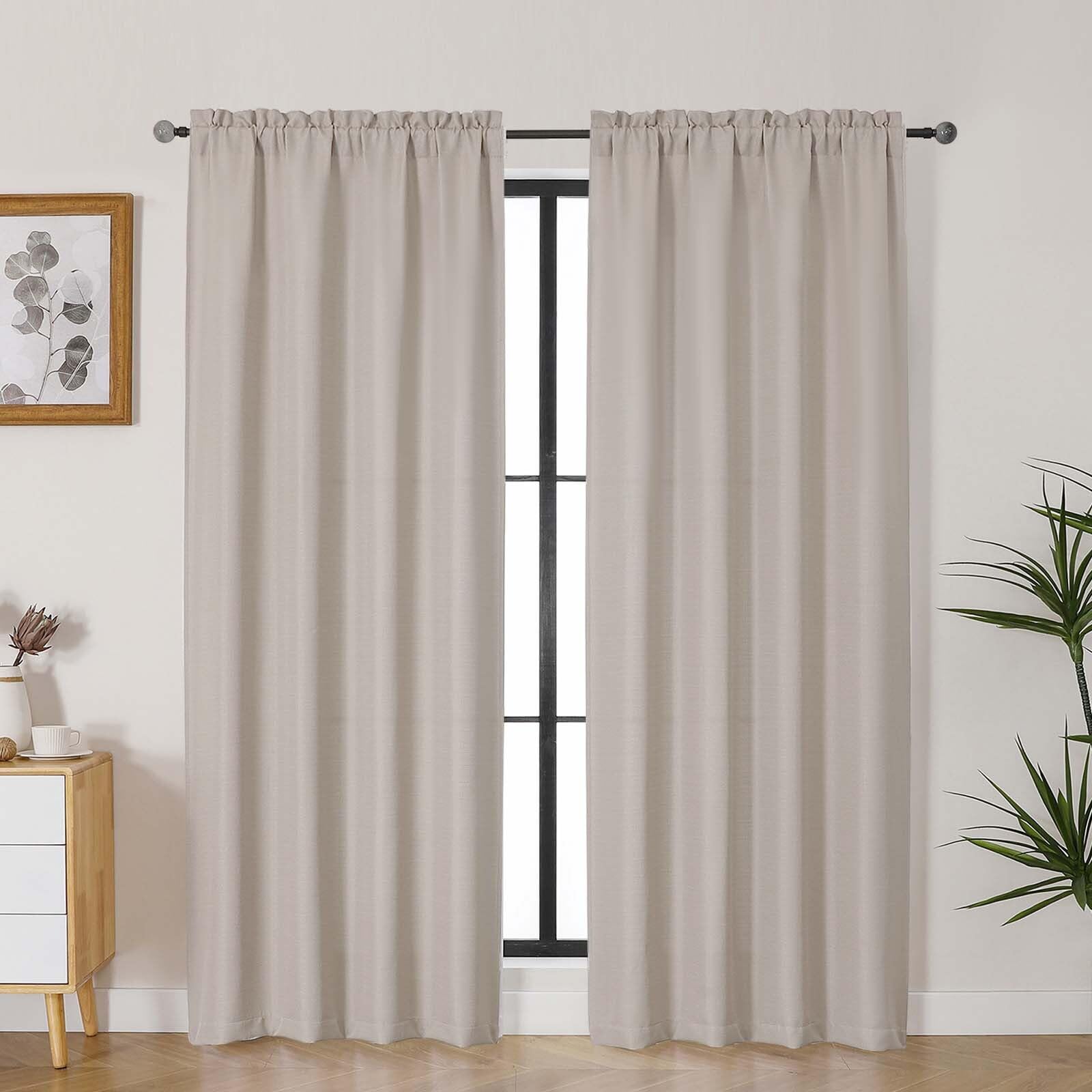 Lecloud Bessie Khaki Curtains for Living Room 78 Inches Long 2 Pcs, Dual Rod Pocket Bedroom Curtains, Light Filtering Faux Linen