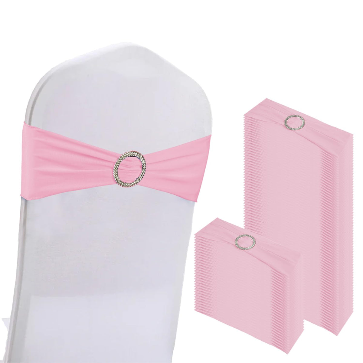 Wjwhq 100Pcs Spandex Stretch Chair Sashes Bows Elastic Chair Cover Bands Ties With Buckle Slider For Wedding Party Reception Eve