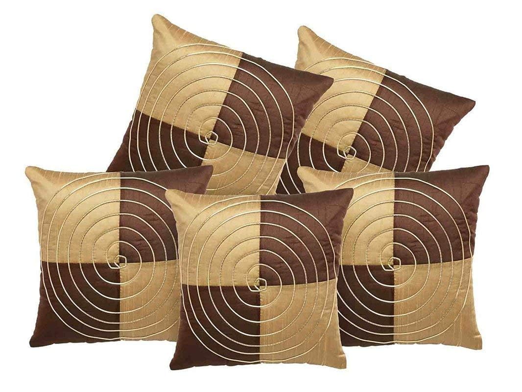Msenterprises Round Jalebi Pattern Polyester Cushion Covers With Zipper For Sofa & Living Room (Brown, 16 X 16 Inch, Set Of 5)