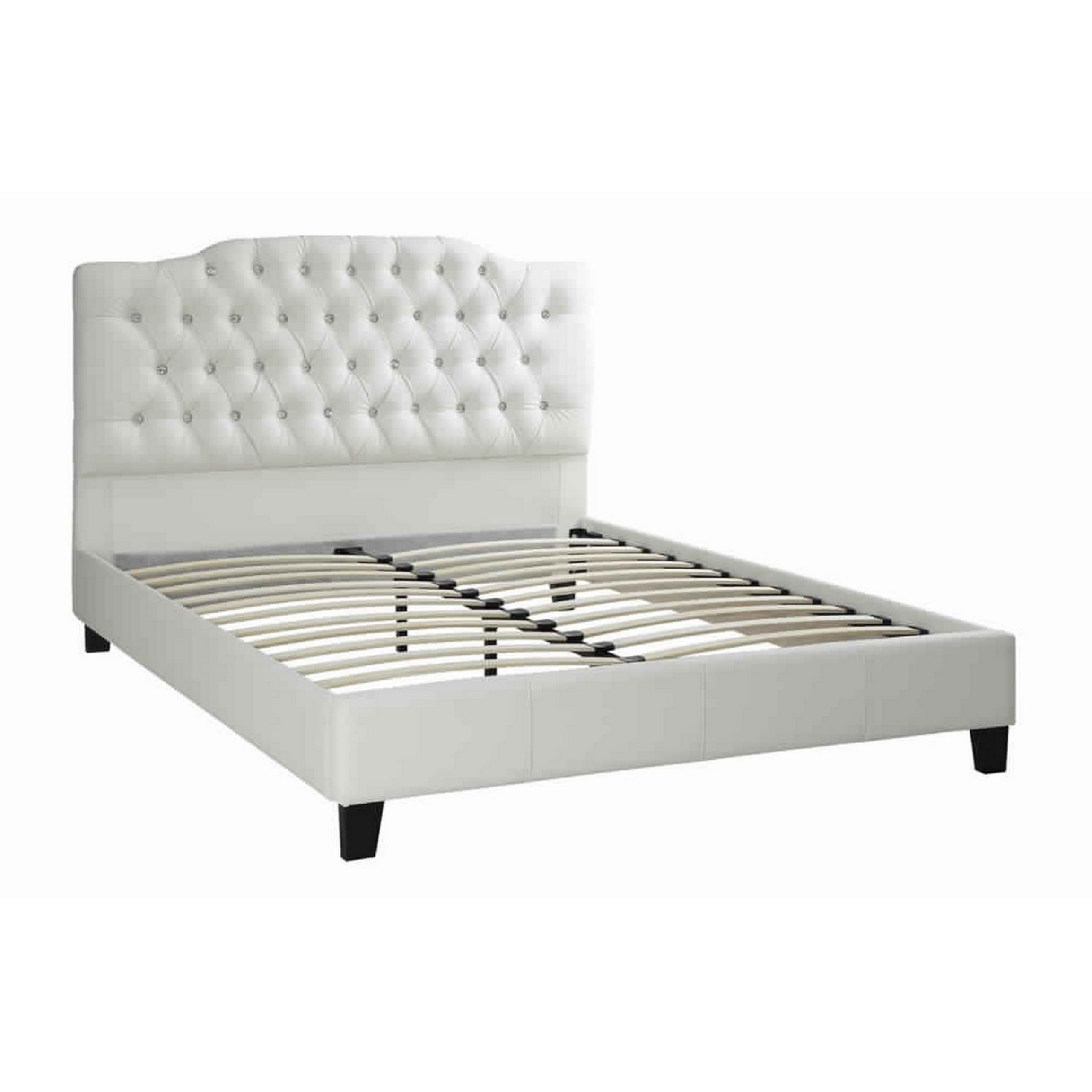 Benzara Grandiose Queen Size Large Tufted Headboard White Bed,