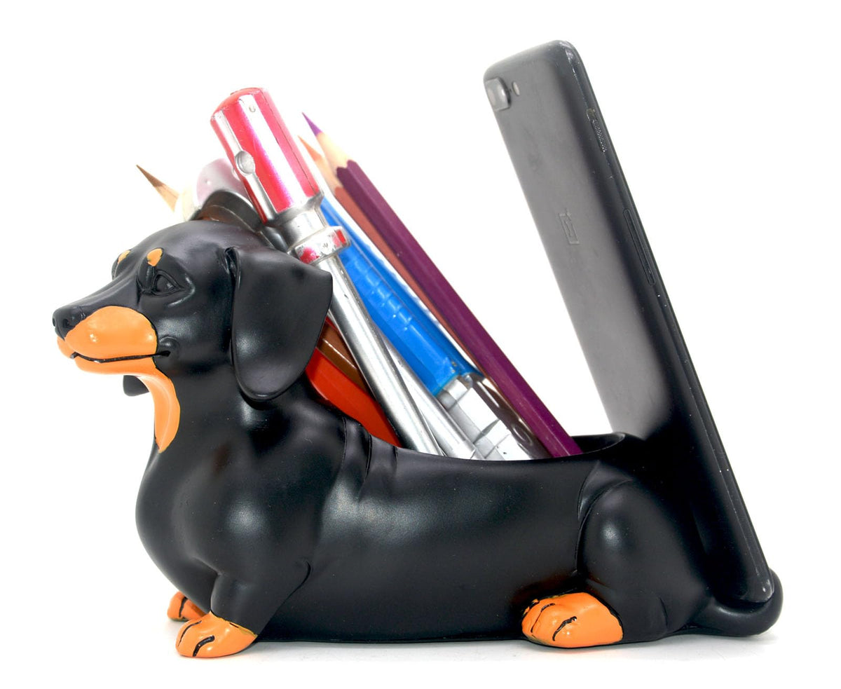 Monmob Creative Cute Daschund Pen Pencil Holder With Phone Stand Home Office Desk Accessories Decoration Black Dog Weiner Dog Da