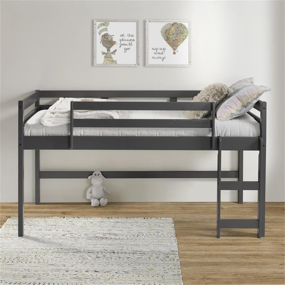 Acme Lara Twin Wooden Loft Bed with Guard Rail and Reversible Ladder in Gray