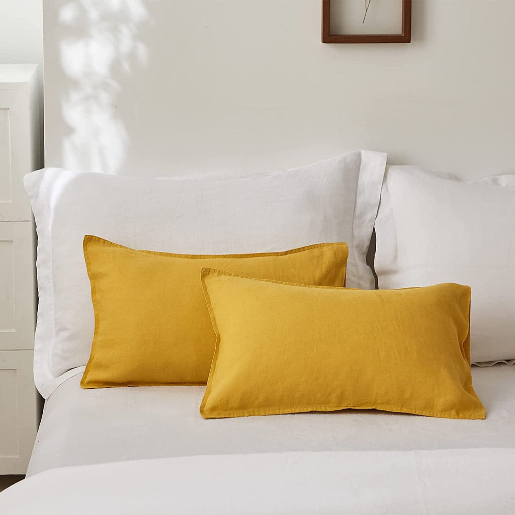 Simple&Opulence 100% Linen Lumbar Pillow Cover 12 X 20 Inches Set Of 2 Rectangular Decorative Throw Cushion Cover For Couch Sofa Bed Living Room Office Soft Breathable Farmhouse - Mustard Yellow