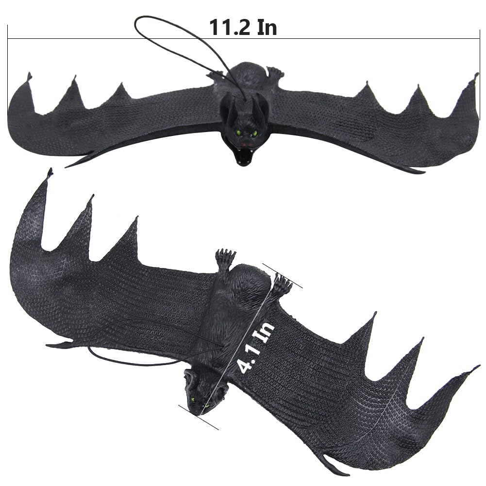 Atdawn Halloween Hanging Bats, Rubber Bats, Realistic Looking Spooky Bats, Flying Bats Halloween Decoration, 12 Pack