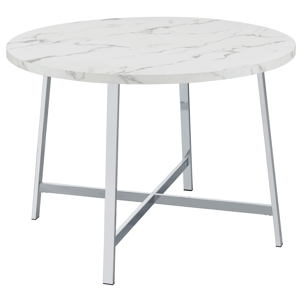 Coaster Home Furnishings Alcott Round Faux Carrara Marble Top Dining Table Chrome