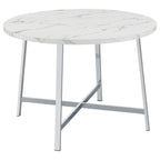 Coaster Home Furnishings Alcott Round Faux Carrara Marble Top Dining Table Chrome