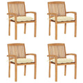vidaXL 4X Solid Teak Wood Stacking Patio Chairs with Cushions Garden Outdoor Balcony Backyard Terrace Lounge Dinner Dining Seating Home Furniture