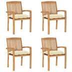 vidaXL 4X Solid Teak Wood Stacking Patio Chairs with Cushions Garden Outdoor Balcony Backyard Terrace Lounge Dinner Dining Seating Home Furniture