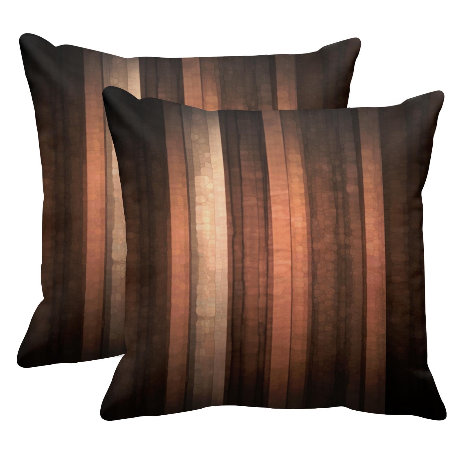 Emvency Set Of 2 Throw Pillow Covers 18X18 Inches Brown Orange Copper And Pale Peach Abstract With Cool Glass And Vintage Stripe