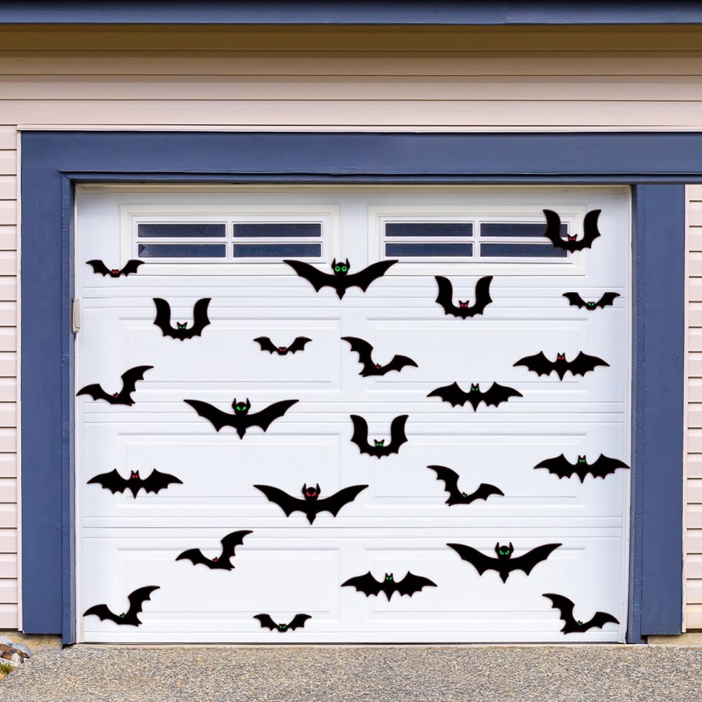 Akerock Magnetic Bats Halloween Garage Door Decorations, Magnet Bats Halloween Decorations With Individual Eyes For Garage Door,