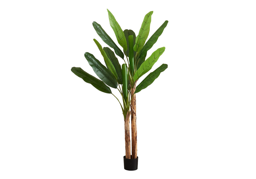 Monarch Specialties I 9593 Artificial Plant, 83' Tall, Banana Tree, Indoor, Decorative, Faux, Floor, Potted, Real Touch, Green Leaves, Black Pot