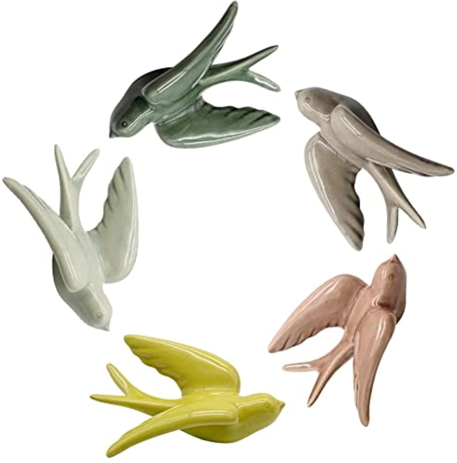 Dorlotou Ceramic Hanging Swallows Sparrow Birds Wall Decor Decoration 3D European Retro Style One Size Multicolored for Living D