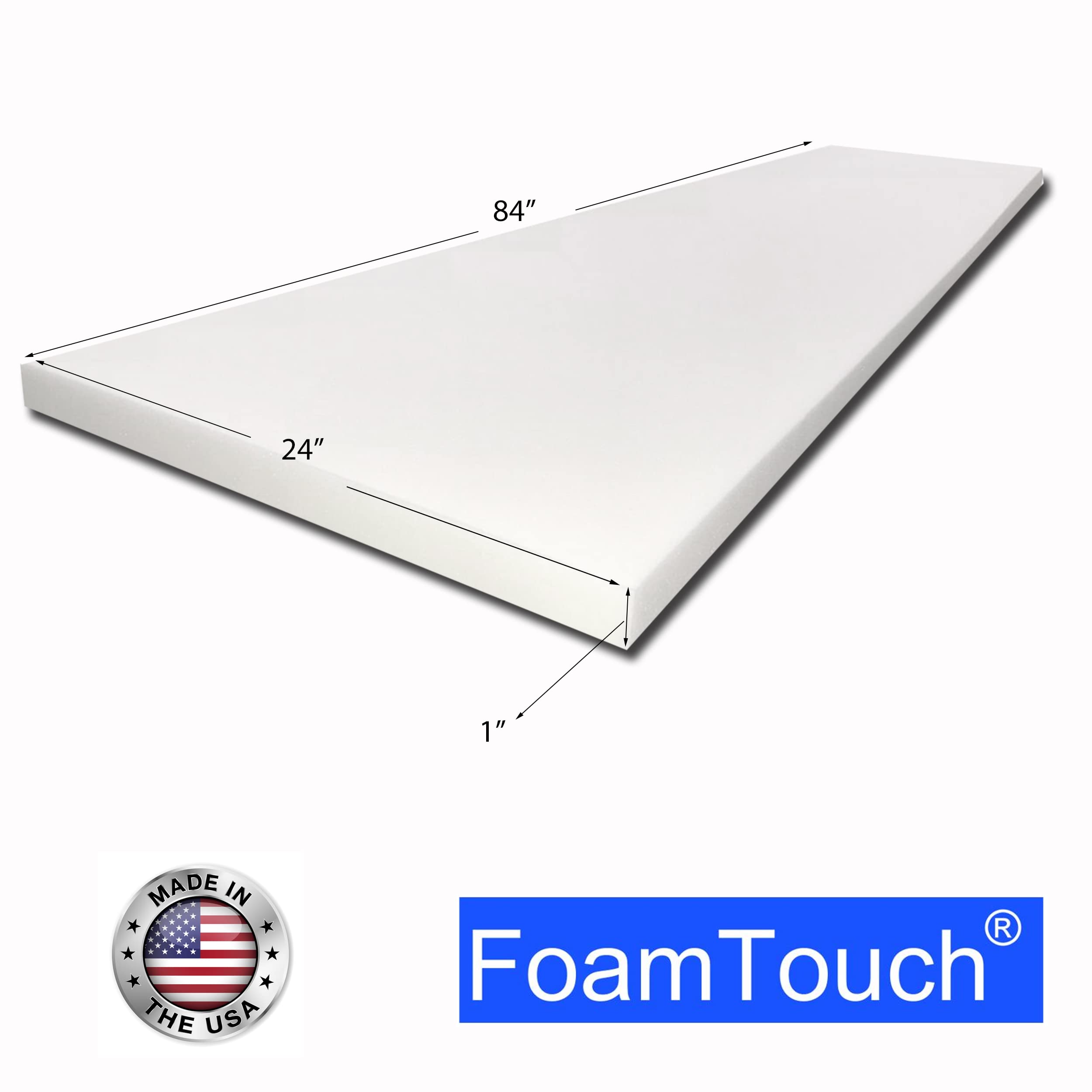 Foamtouch (3 Pack Upholstery Foam Cushion High Density 1' Height X 24' Width X 84' Length Made In Usa