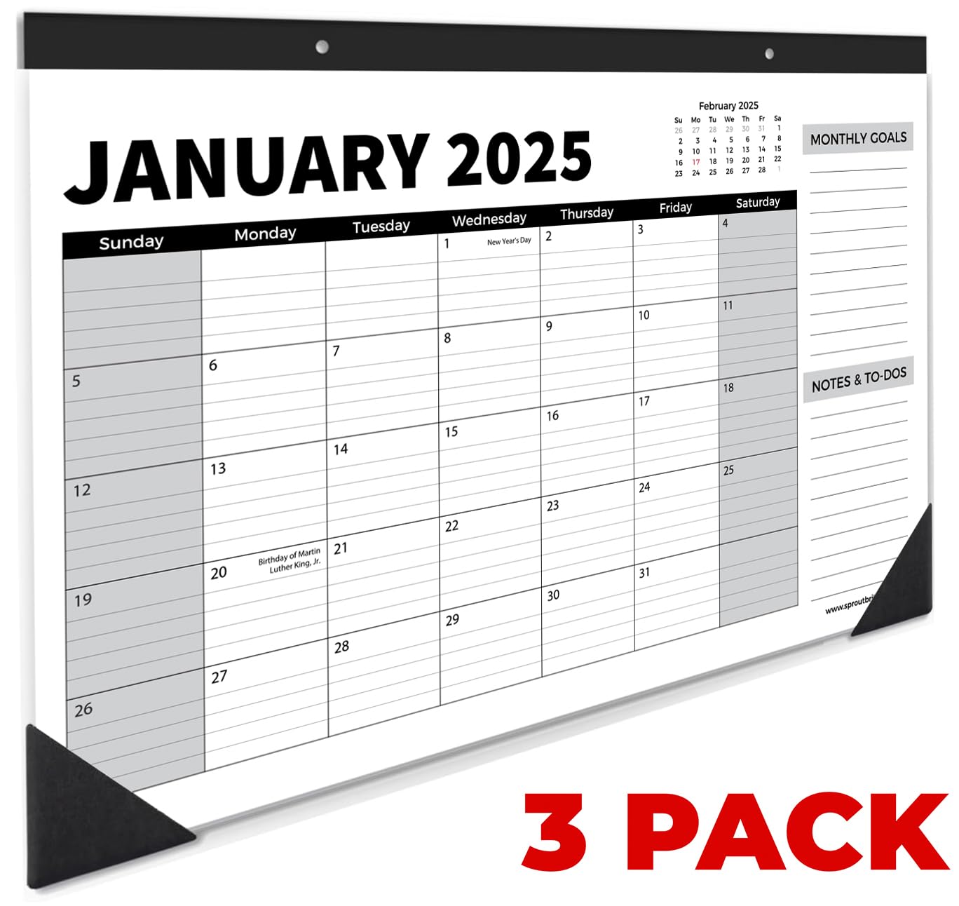 Sproutbrite 18 Month Calendar - 17' X 11.5' Medium Size Desk Calendar 2025-2026, Desktop Monthly Planner With To-Do List And N