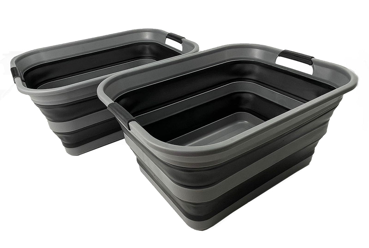 SAMMART 42L Collapsible Plastic Laundry Basket  Foldable Pop Up Storage Container/Organizer  Portable Washing Tub  Space Savi