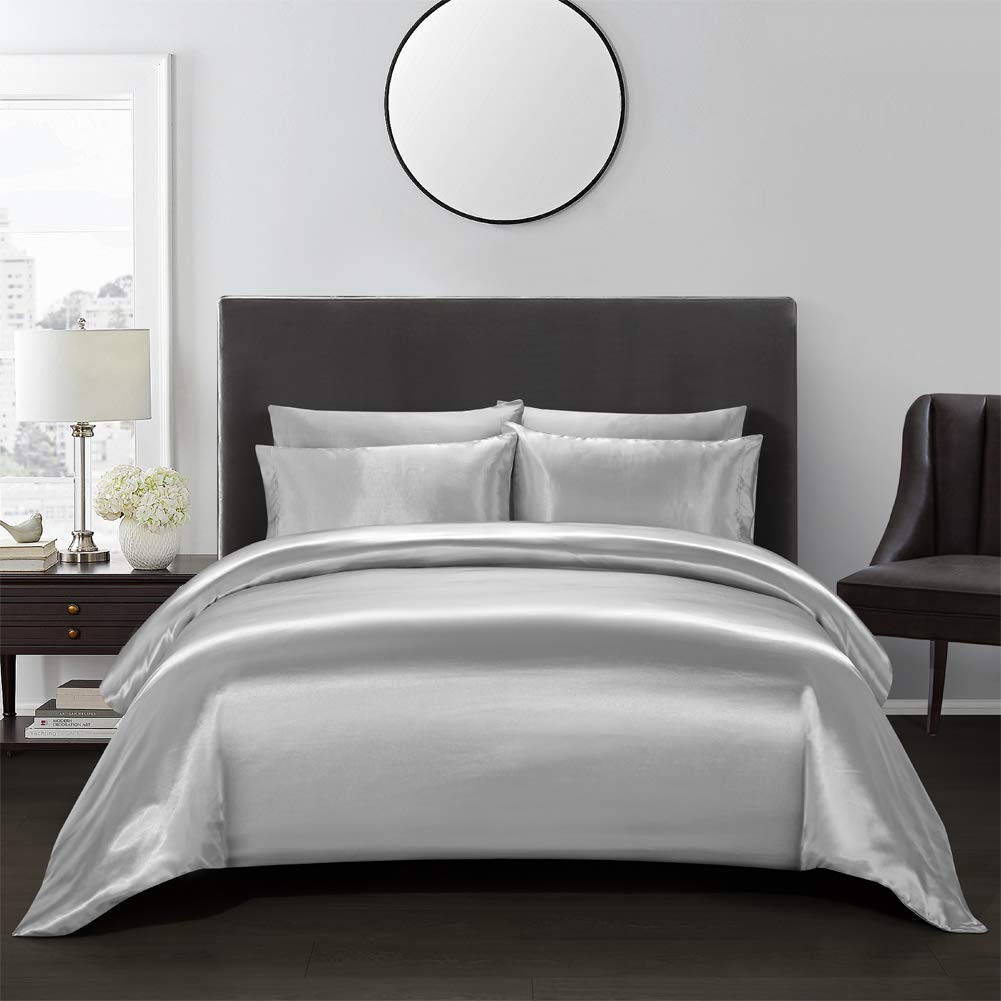 Aimay Satin Duvet Cover Set Bedding Sets Luxury Rich Silk Silky Super Soft Solid Color 2 Piece (1 Duvet Cover +1 Pillowcase) Hon