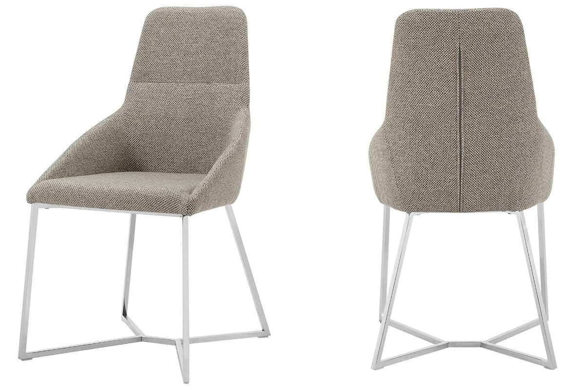 Homeroots Light Grey, Chrome Set Of 2 Light Grey And Geo Stainless Steel Dining Chairs