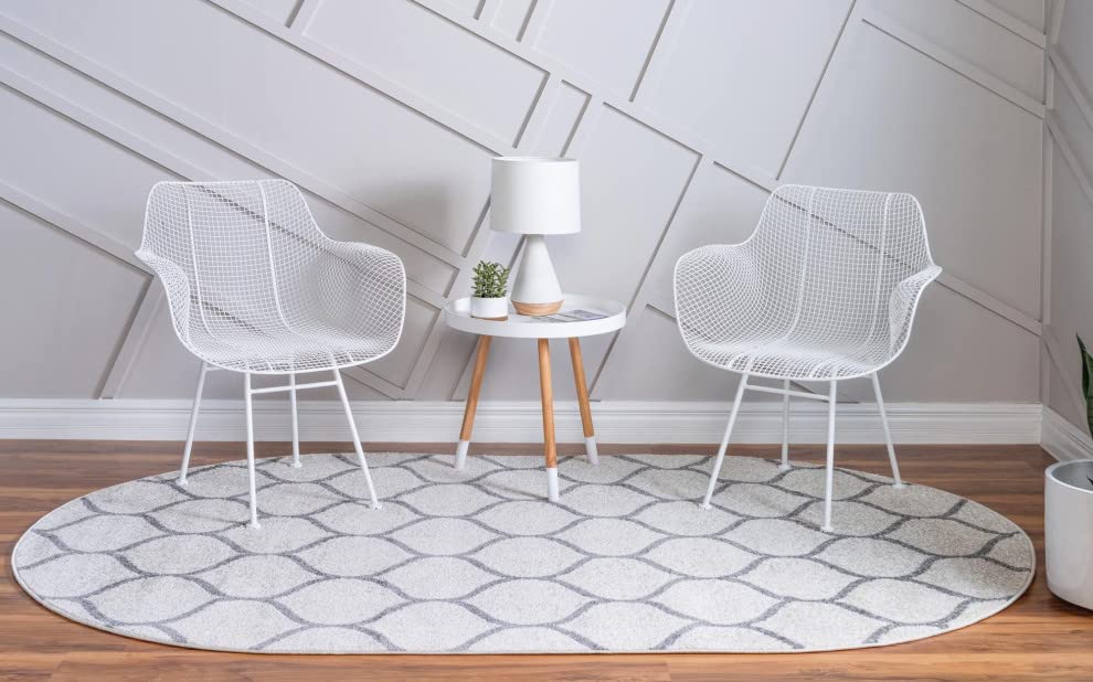 Unique Loom Trellis Frieze Collection Area Rug - Rounded (3' X 5' Oval, Ivory/ Gray)