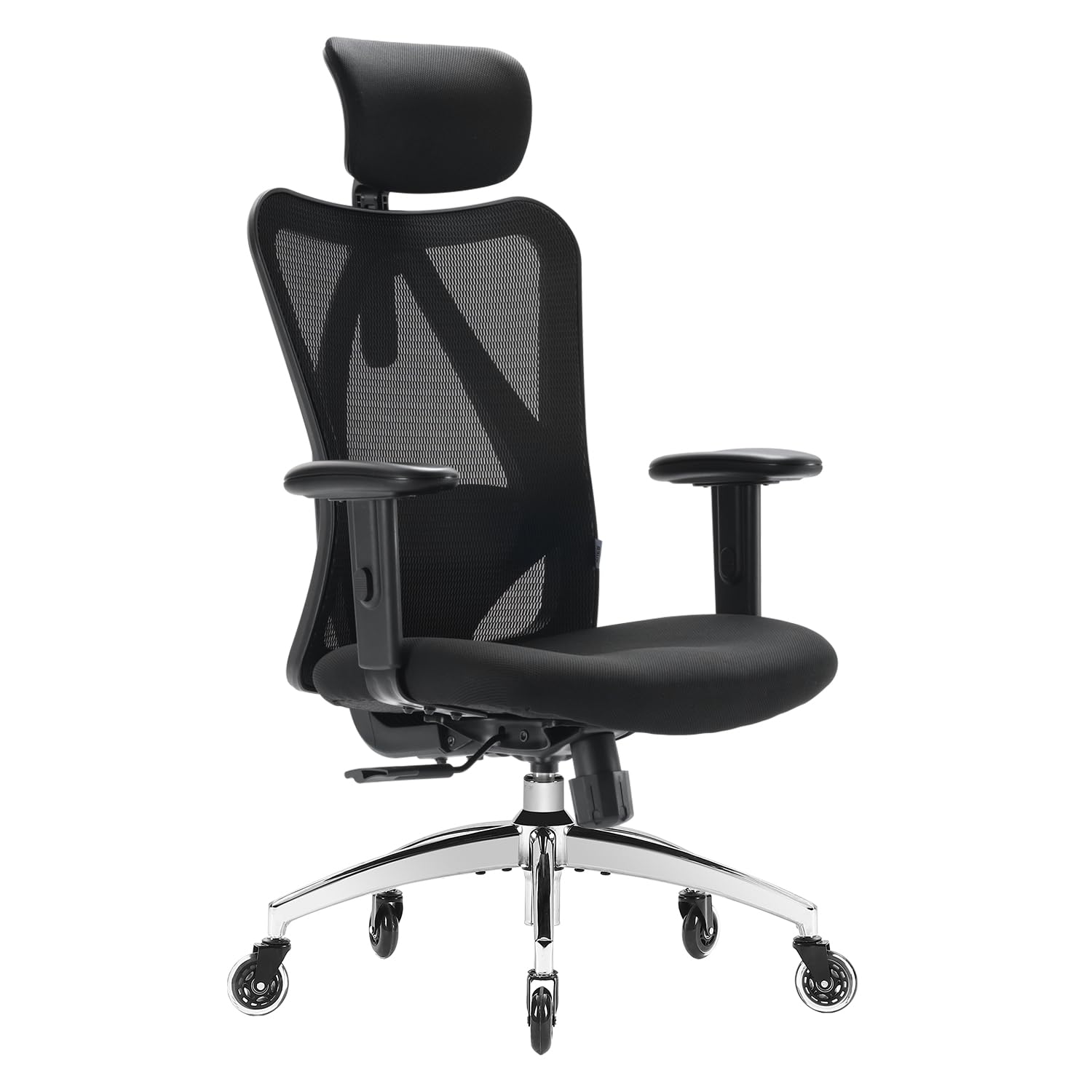 XUER Ergonomic Office Chair, Mesh Computer Desk Chair with Adjustable Sponge Lumbar Support, Thick Cushion, PU Armrest and Headr