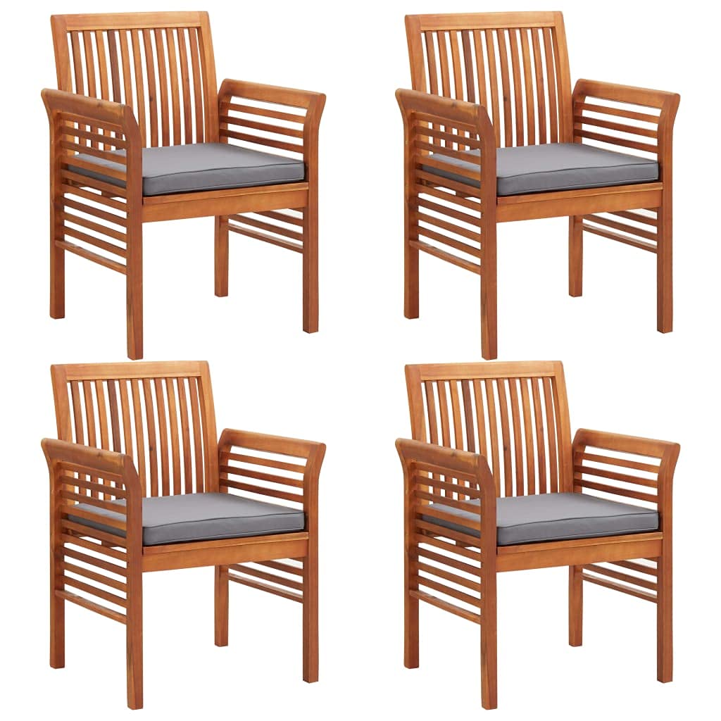vidaXL 5-Piece Outdoor Dining Set - Patio Table and Chairs with Cushions - Weather-Resistant - Solid Acacia Wood with Oil Finish