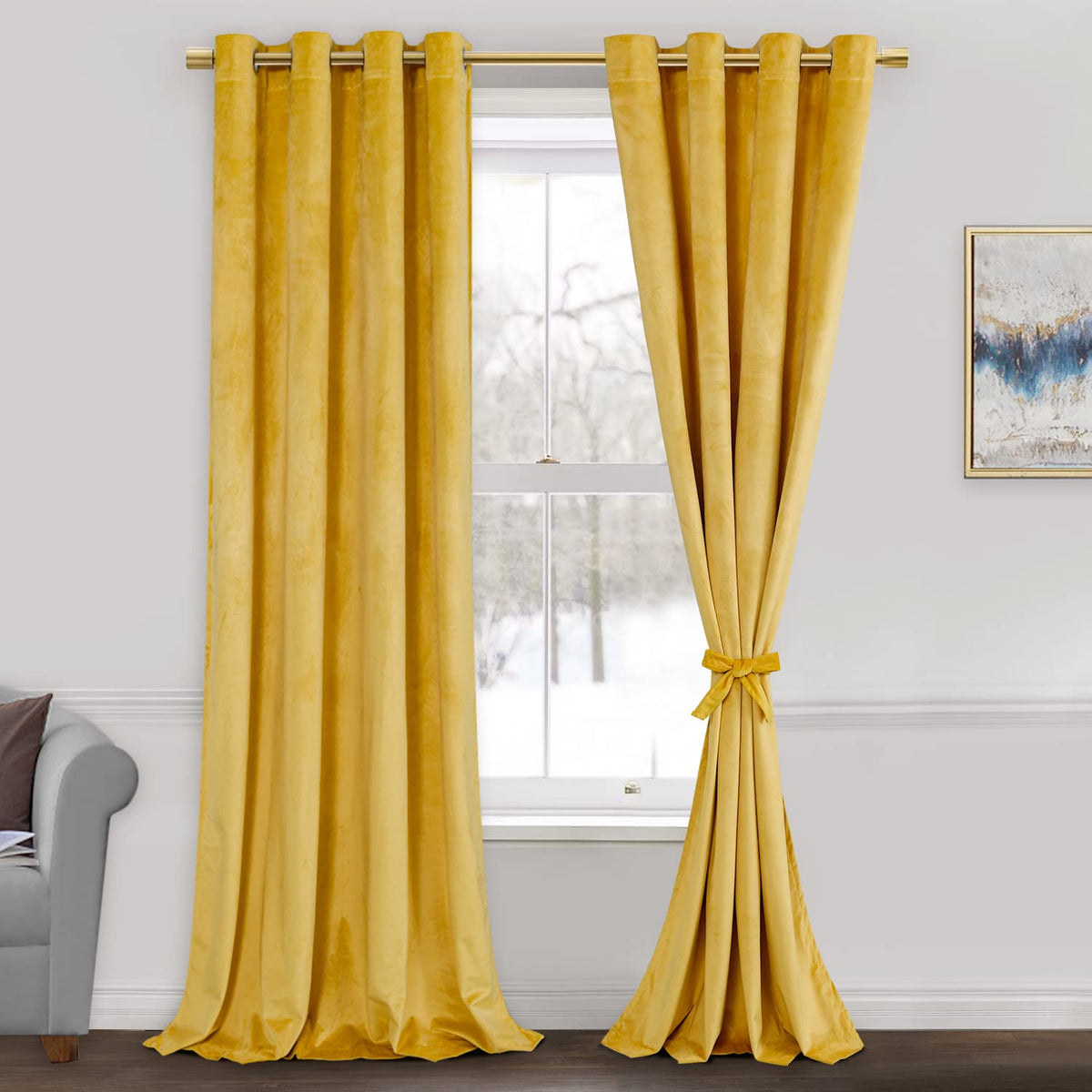 Jiuzhen Velvet Curtains For Living Room - 108 Inches Thermal Insualted Room Darkening Privacy Protect For Parlor/Gallery, Set Of