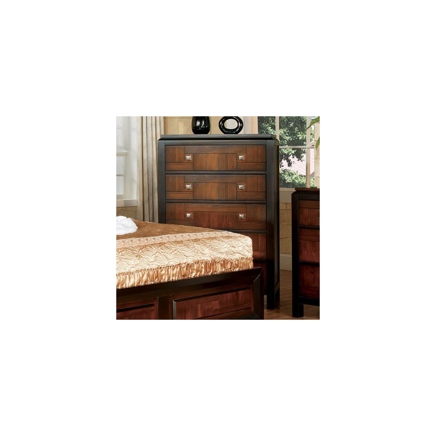 Benjara Benzara Dual Tone Chest With Square Chrome Knobs, Brown